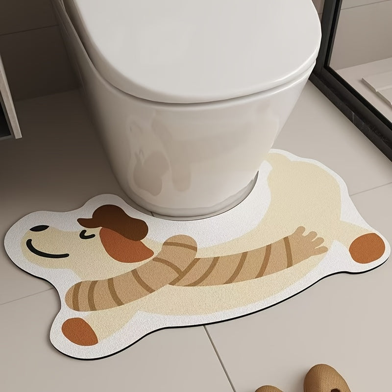 1pc Cute Cartoon U-Shaped Bathroom Rug, Soft Diatom Mud & Rubber Non-Slip Mat, Quick-Dry Polyester Knit Fabric, Machine Made, Hand Wash Only, 1800gsm - Absorbent Toilet Floor Mat