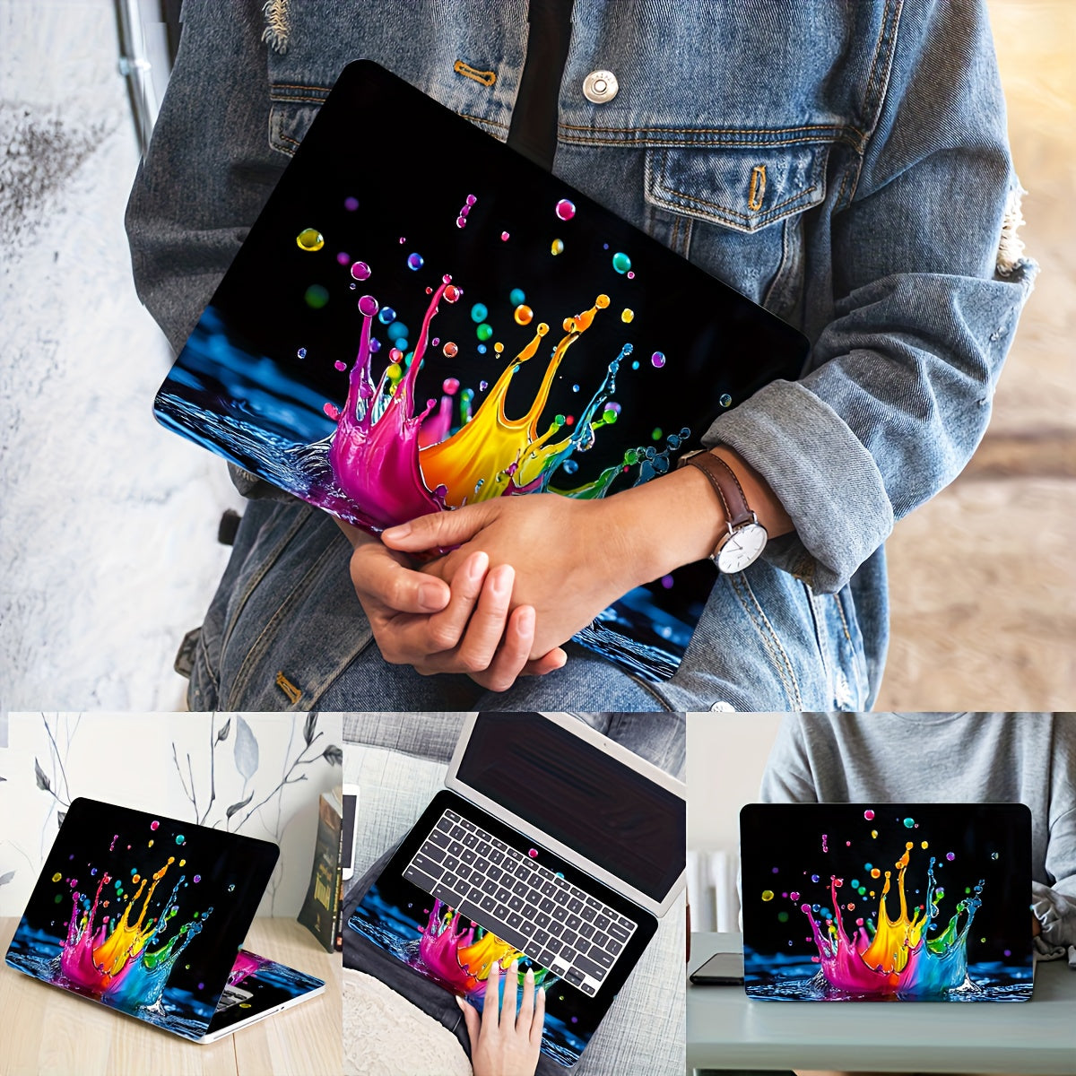 2pcs Vibrant Splash Art Laptop Decal Covers