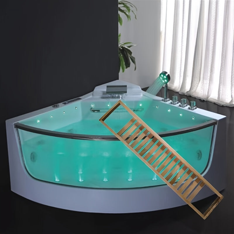 1pc Acacia Wood Bathtub Caddy Tray, Rustic Floating Bath Tub Organizer with Modern Design, Spa and Bathroom Accessory