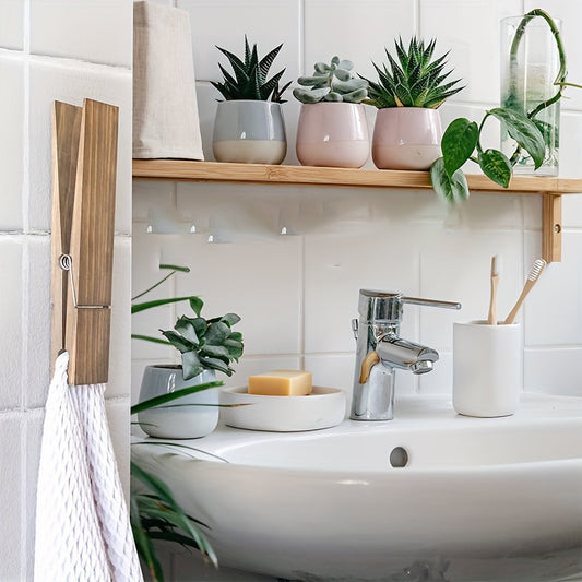 Minimalist Decor, Extra-Large Wooden Towel Holder with Hooks - Modern Farmhouse Wall Decor for Bathroom & Laundry Room, Scandinavian Style, Easy Wall Mount Installation, Bathroom Decor