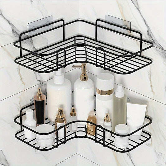 Easy-Install No-Drill Corner Shelf - Space-Saving Bathroom Organizer for Shampoo, Cosmetics & More - Durable Wrought Iron, Wall-Mounted Design