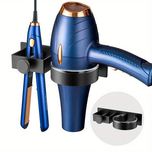 Wall-Mounted Hair Styling Tool Holder - No-Drill Hair Dryer, Flat Iron, and Curling Iron Organizer Rack - Bathroom Storage Shelf for Blow Dryer, Straightener, and Curling Iron - Normal Hair Type Accessory with Towel Hooks - L