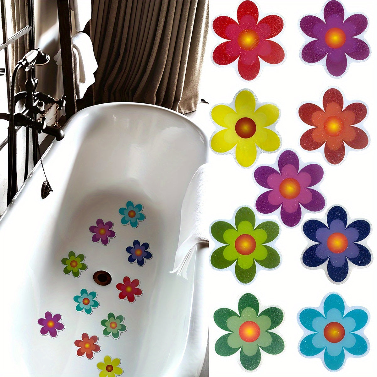 10pcs Home Bathroom Flower Shape Anti-Slip Stickers Color Bathtub Anti-Slip Stickers Self-Adhesive Anti-Slip Pads 8.0cm