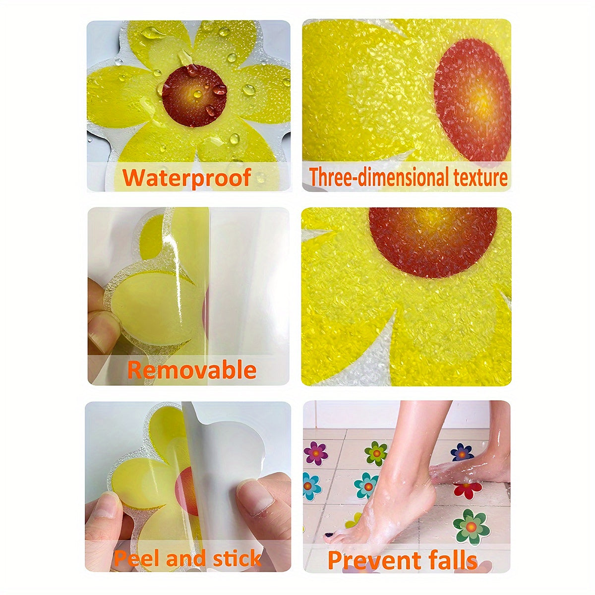 10pcs Home Bathroom Flower Shape Anti-Slip Stickers Color Bathtub Anti-Slip Stickers Self-Adhesive Anti-Slip Pads 8.0cm