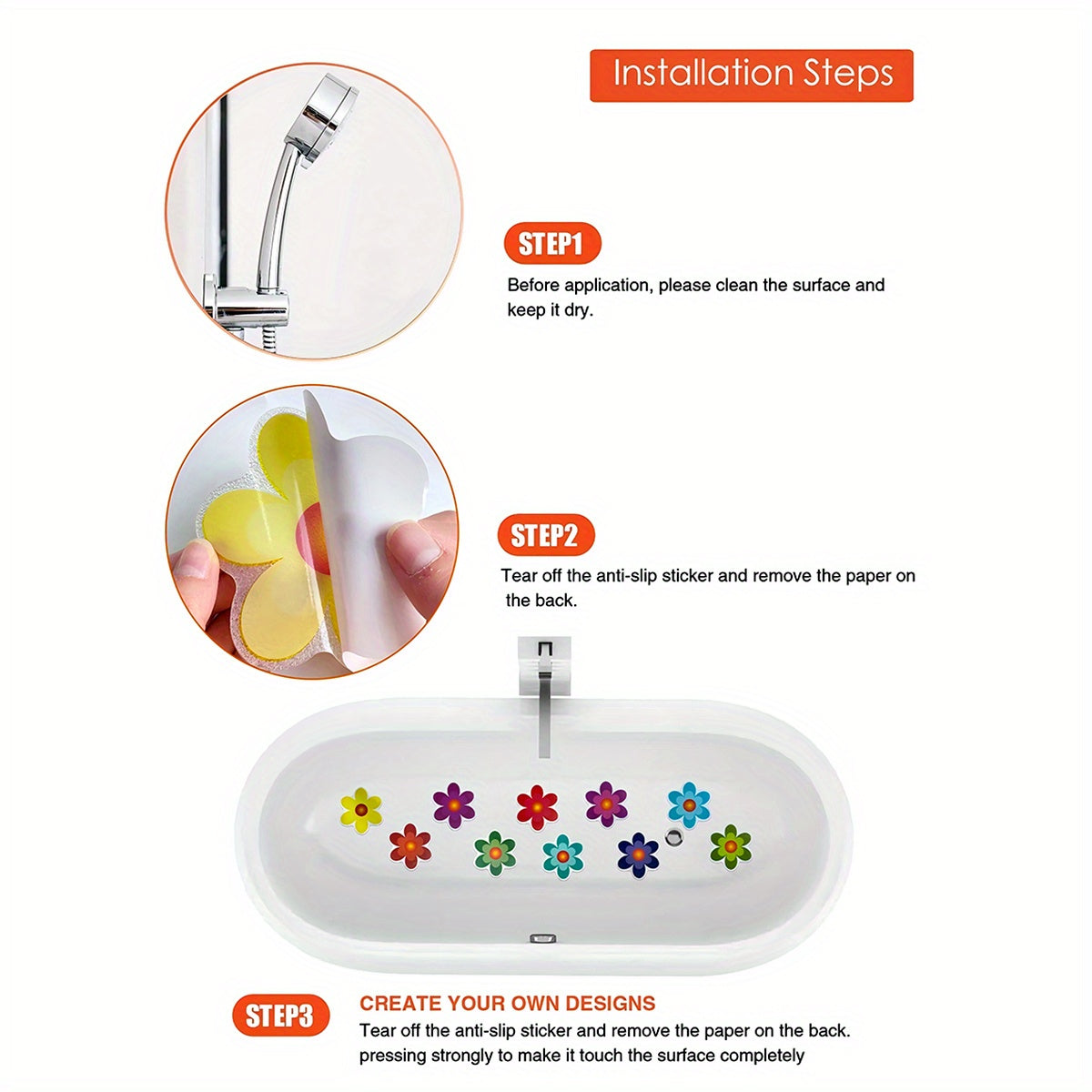 10pcs Home Bathroom Flower Shape Anti-Slip Stickers Color Bathtub Anti-Slip Stickers Self-Adhesive Anti-Slip Pads 8.0cm