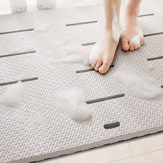 Gray Textured Anti-Slip Shower Mat with Drainage Channels - Waterproof PVC Bathroom Rug for Enhanced Safety and Comfort, Durable and Easy to Clean, Bathroom Mat