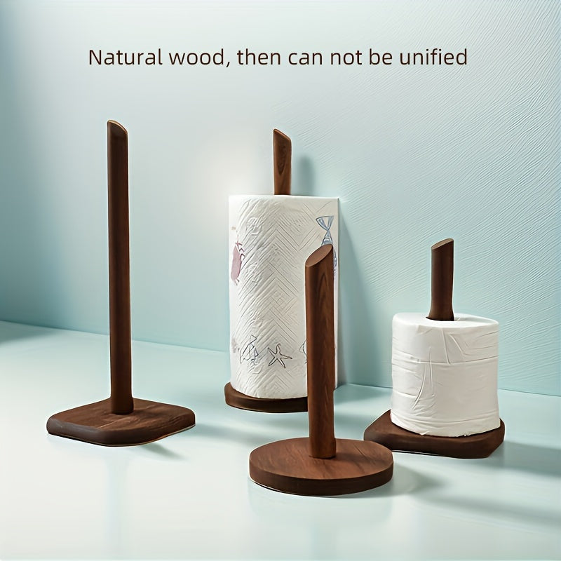 1pc Elegant Solid Wood Paper Towel Holder - No-Drill, Freestanding Design for Kitchen & Bathroom, Natural Wood Finish, Ideal for Roll Paper Storage