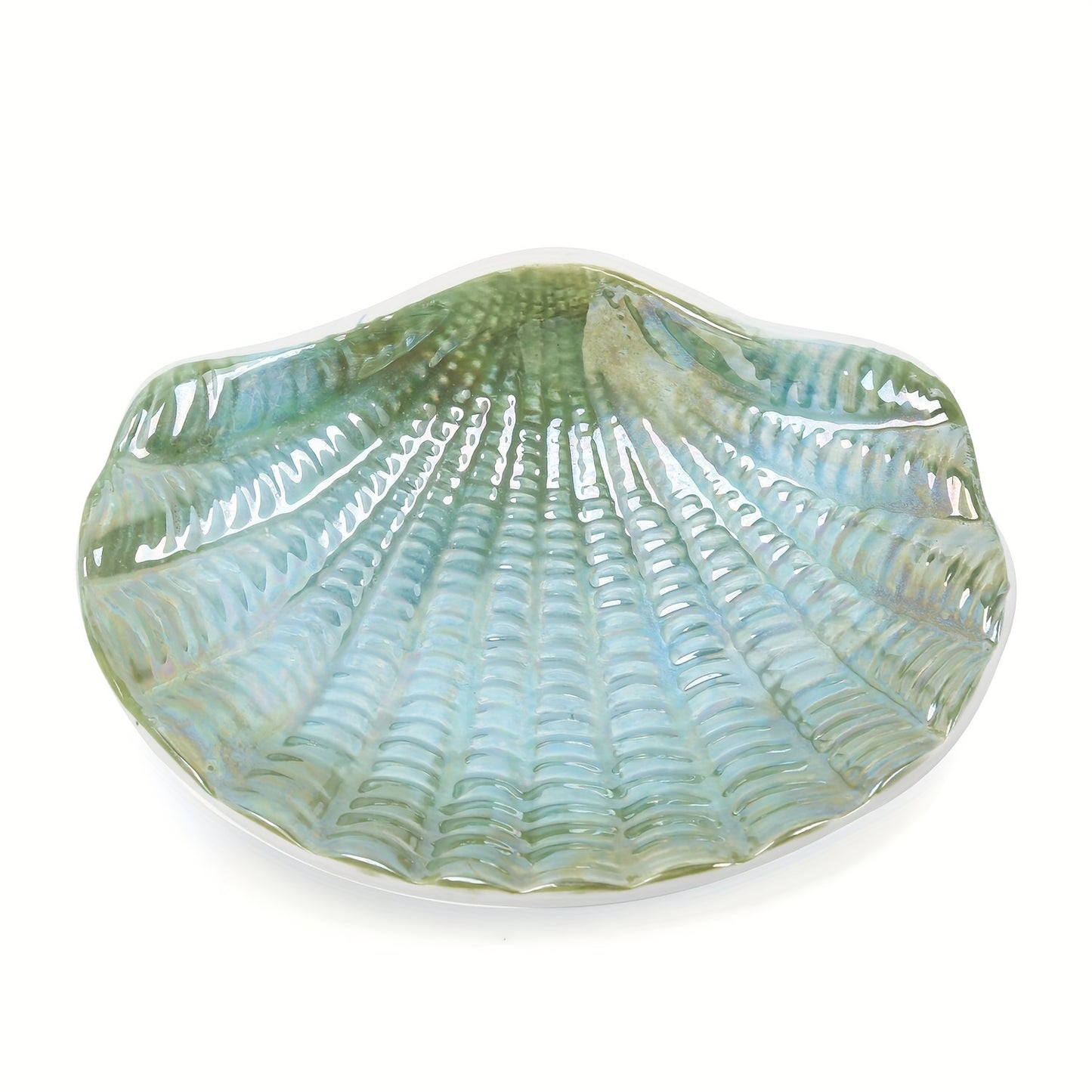 Blue & White Ceramic Ocean Seashell Soap Dish - Elegant Oval Design with Intricate Glossy Finish, Perfect for Bathroom, Tub, and Kitchen Sink, Bathroom Accessories | Decorative Soap Dish | Iridescent Ceramic, Soap Bar Holder