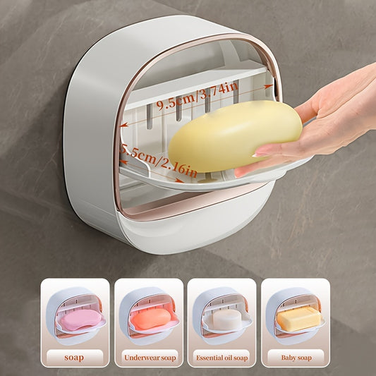 1pc Wall-Mounted Soap Dispenser with Drainage, No-Drill Installation, Plastic Rectangular Design in Green/White or White/Rose Golden, Perfect for Bathroom, Kitchen & Sink Storage