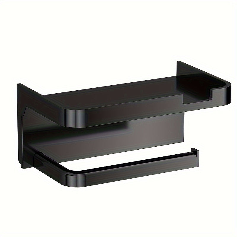 1pc No-Drill Toilet Paper Holder, Hygienic Drawer Roll Paper Rack, Wall-Mounted Bathroom Tissue Holder with Phone Stand, Plastic Material