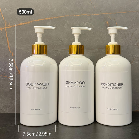 3pcs Shampoo & Conditioner Dispenser Set with Wall Mounts - 16.9oz, Bamboo Pump, Plastic, Bathroom Essentials, Shampoo And Conditioner Set