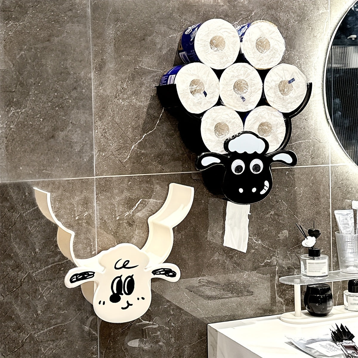 1Pc Animal-Shaped Wall-Mounted Plastic Tissue Holder, Multifunctional Toilet Paper Roll Storage Rack for Bathroom And Living Room Halloween, Christmas Decorations