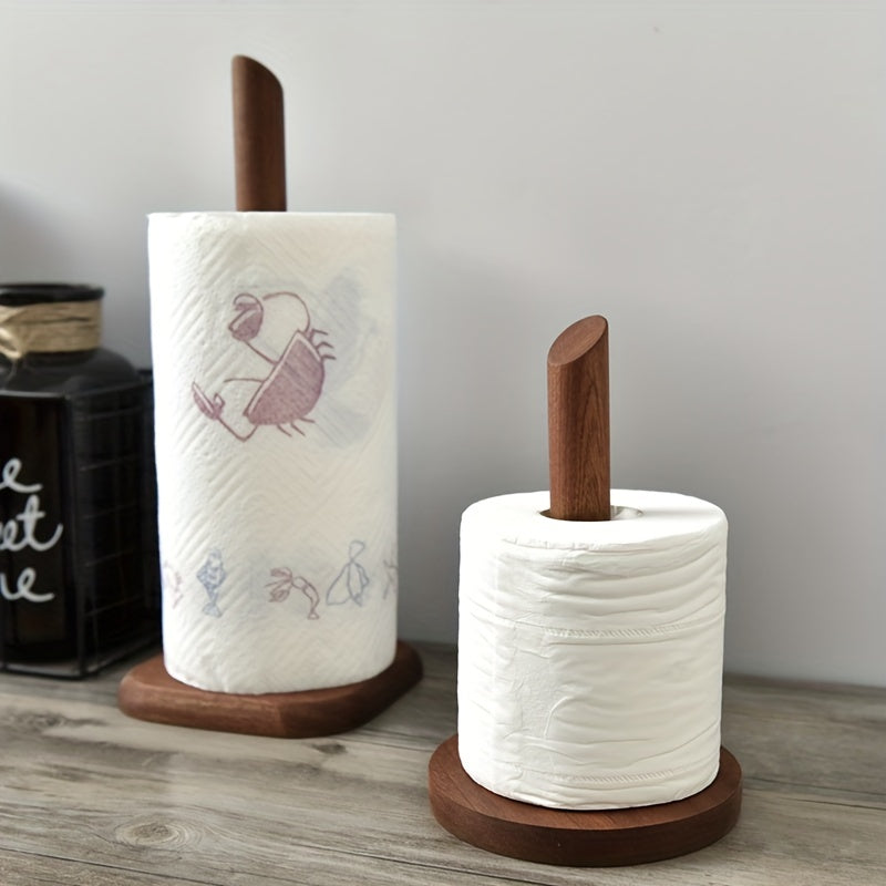 1pc Elegant Solid Wood Paper Towel Holder - No-Drill, Freestanding Design for Kitchen & Bathroom, Natural Wood Finish, Ideal for Roll Paper Storage
