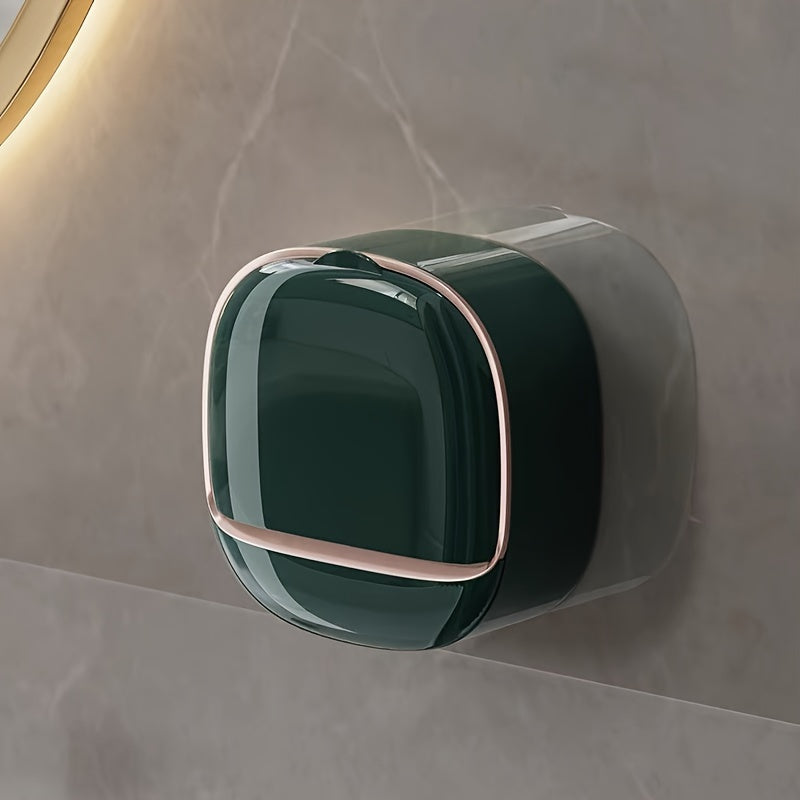 1pc AromaFree Double-Layer Wall-Mounted Soap Holder with Lid - Easy-Install, No-Drill, Plastic Soap Storage for Bathroom & Kitchen