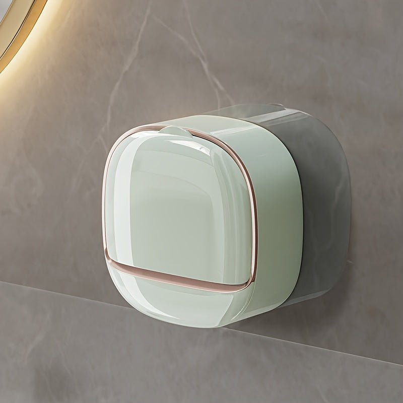 1pc AromaFree Double-Layer Wall-Mounted Soap Holder with Lid - Easy-Install, No-Drill, Plastic Soap Storage for Bathroom & Kitchen