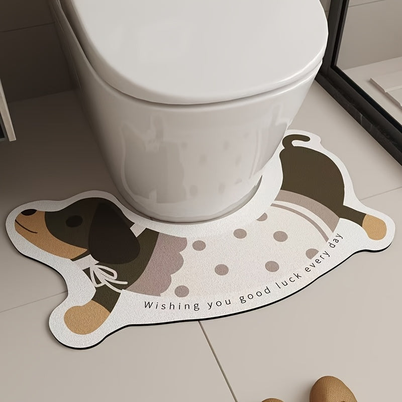1pc Cute Cartoon U-Shaped Bathroom Rug, Soft Diatom Mud & Rubber Non-Slip Mat, Quick-Dry Polyester Knit Fabric, Machine Made, Hand Wash Only, 1800gsm - Absorbent Toilet Floor Mat