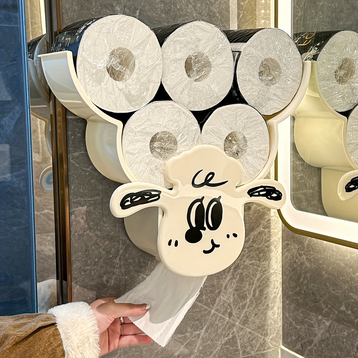 1Pc Animal-Shaped Wall-Mounted Plastic Tissue Holder, Multifunctional Toilet Paper Roll Storage Rack for Bathroom And Living Room Halloween, Christmas Decorations