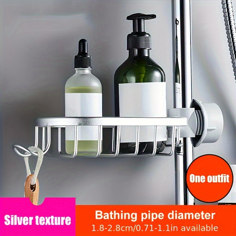 Versatile Aluminum Shower Caddy - Space-Saving Bathroom Organizer with Hooks for Soap, Toiletries & More