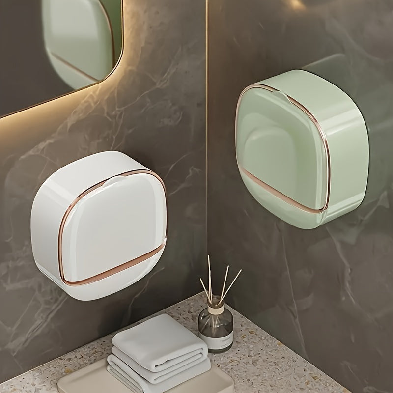 1pc AromaFree Double-Layer Wall-Mounted Soap Holder with Lid - Easy-Install, No-Drill, Plastic Soap Storage for Bathroom & Kitchen