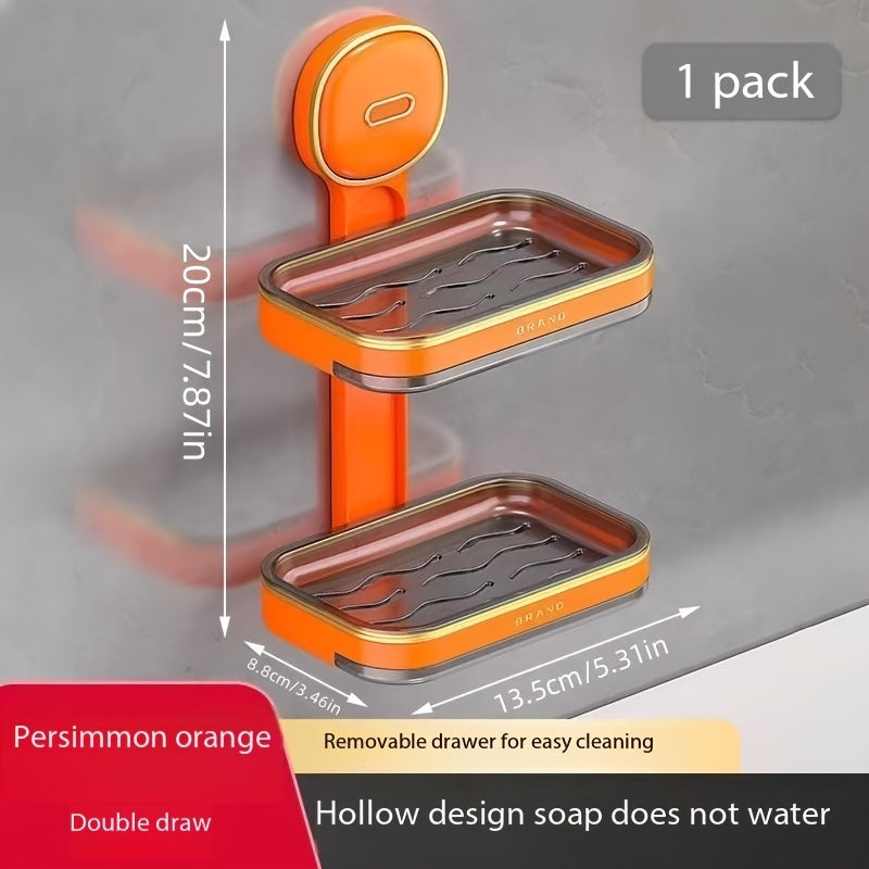1pc Wall Mounted Soap Holder, Double Layer Drainage Soap Rack, Household Toilet Bathroom Soap Tray, Simple Soap Storage Rack for Home Bathroom, Bathroom Accessories
