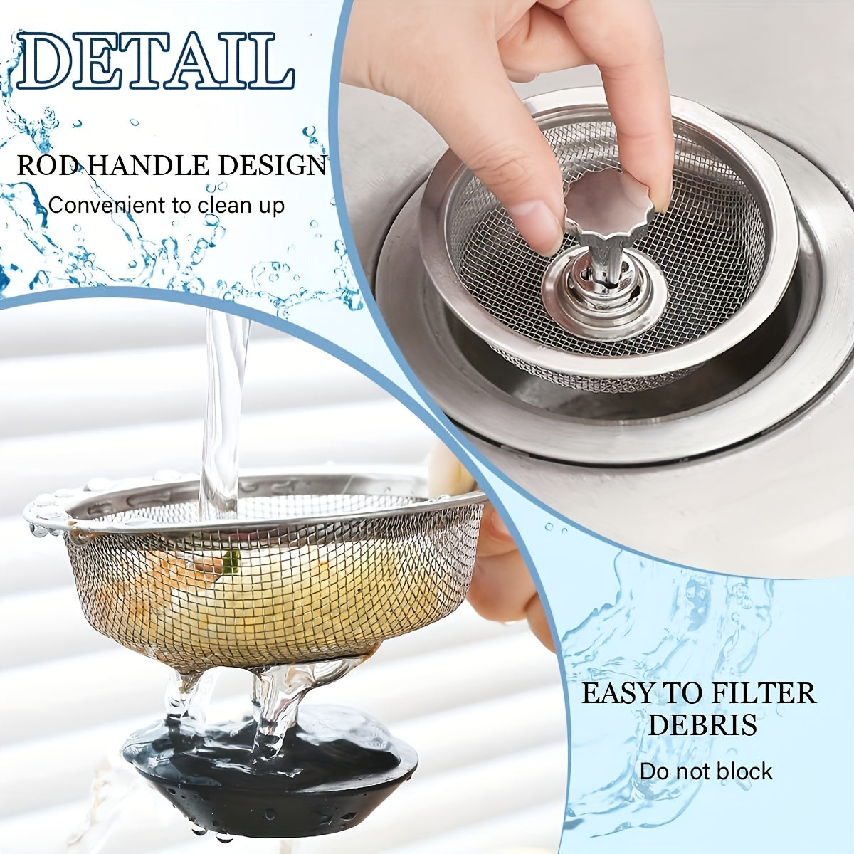 Stainless Steel Kitchen Sink Strainer - 8.13cm & 5.33cm Mesh, Non-Clogging for Bathroom, Washroom & Vanity