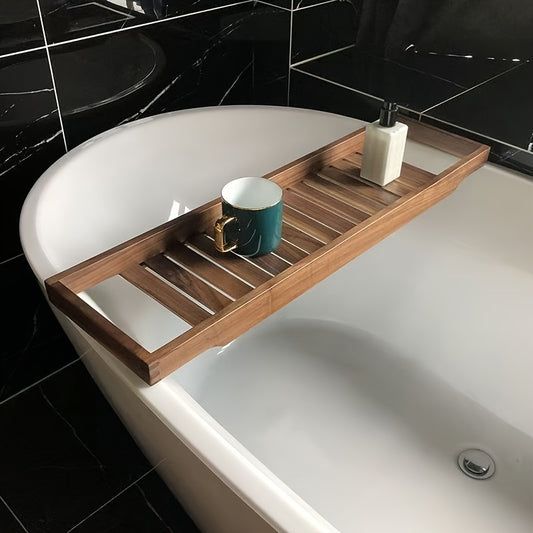 1pc Acacia Wood Bathtub Caddy Tray, Rustic Floating Bath Tub Organizer with Modern Design, Spa and Bathroom Accessory