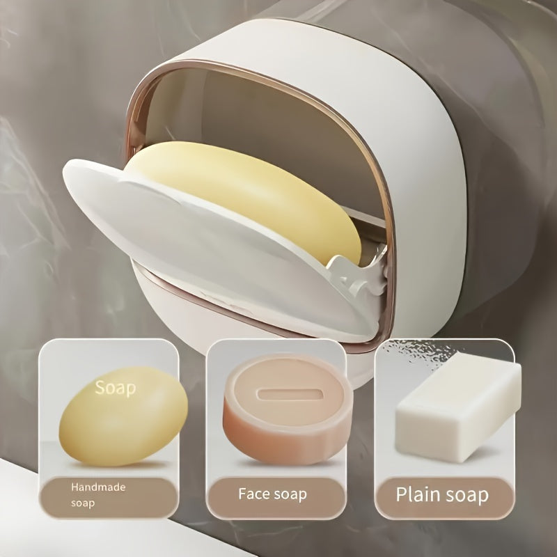 1pc AromaFree Double-Layer Wall-Mounted Soap Holder with Lid - Easy-Install, No-Drill, Plastic Soap Storage for Bathroom & Kitchen