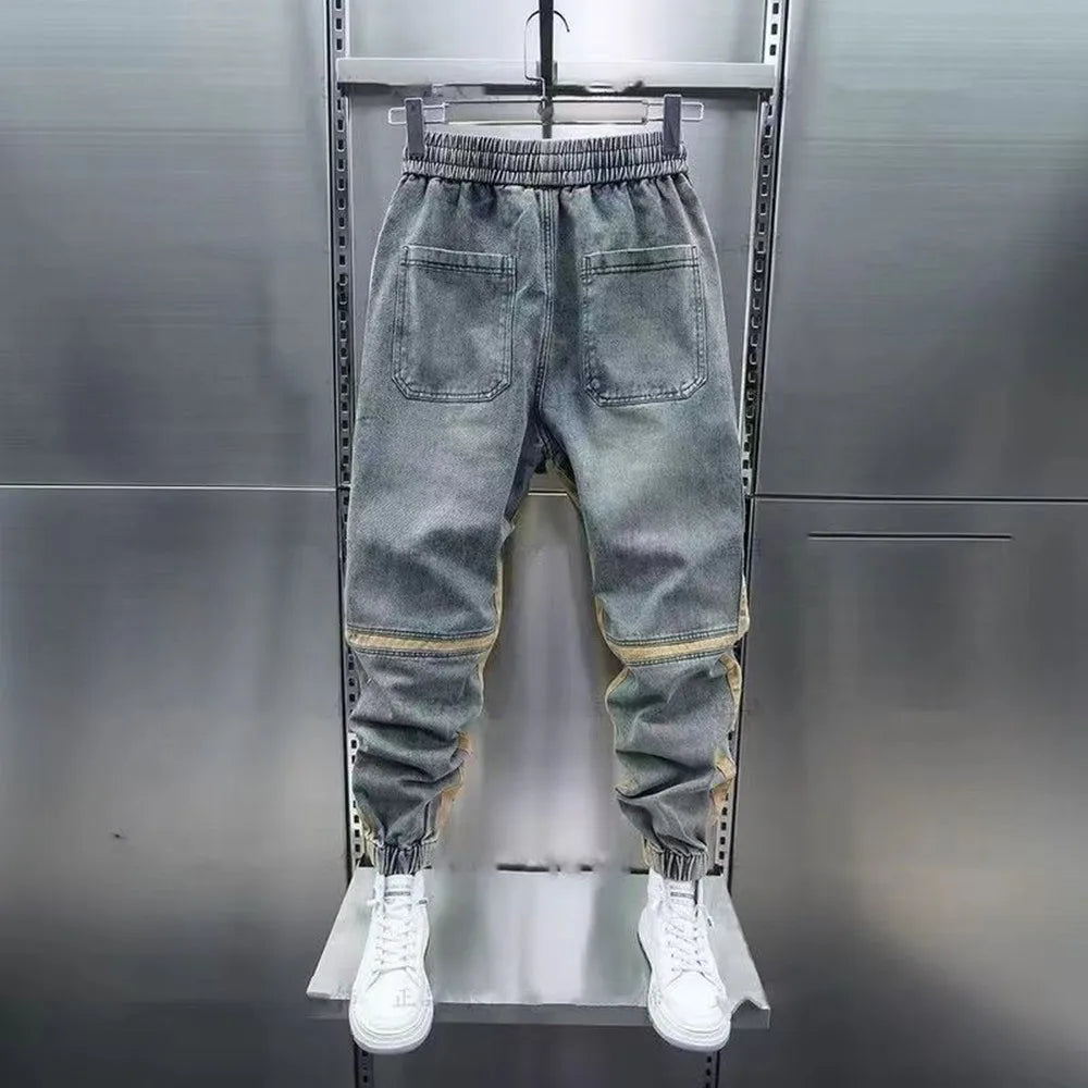 Patchwork Design mode Streetwear jambe large jean mode sarouel marque de luxe vêtements pour hommes