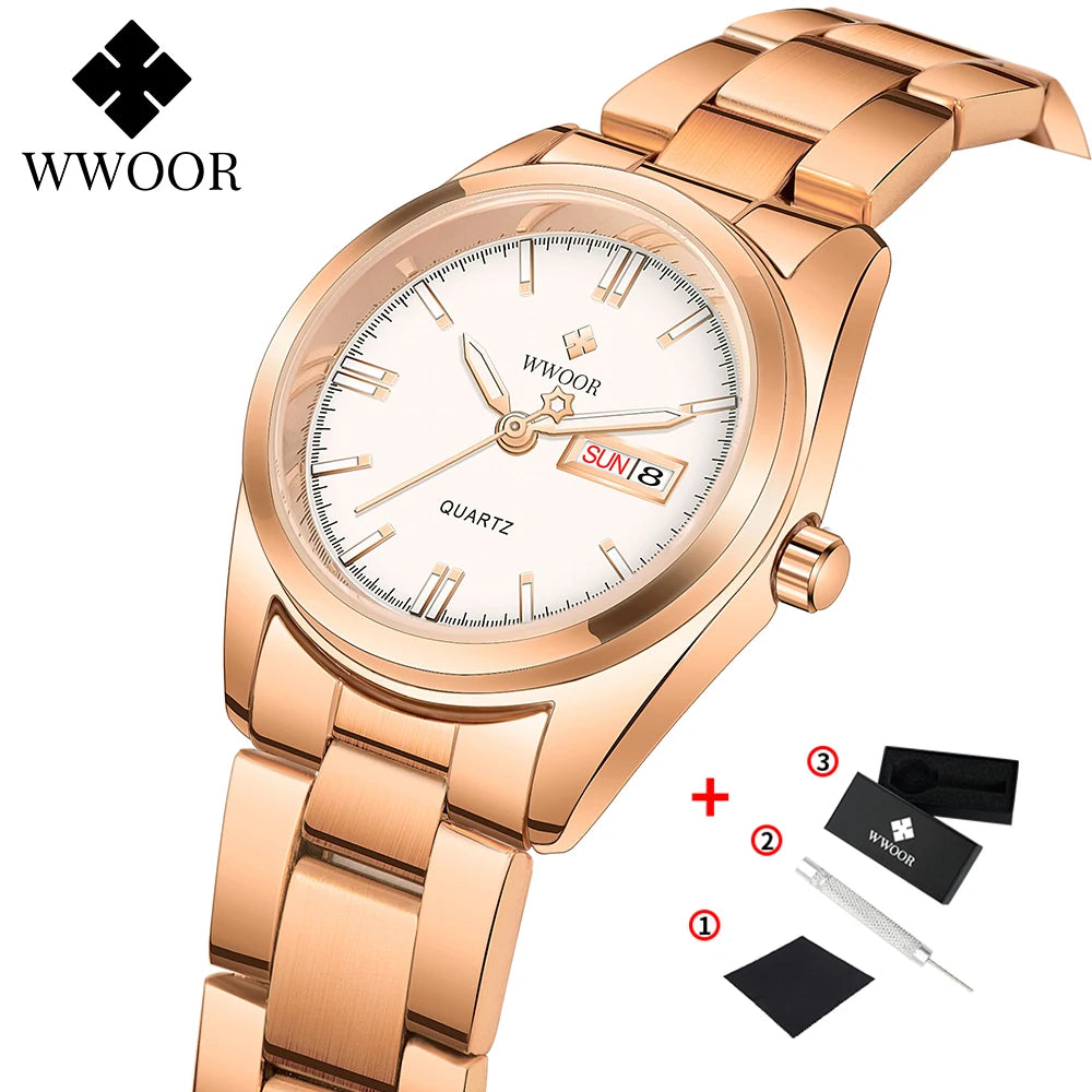 WWOOR-Montre à Quartz en Acier Inoxydable pour Femme, Étanche,