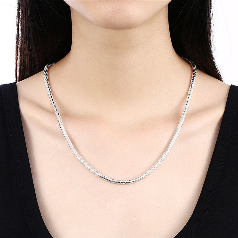 DOTEFFIL 925 argent Sterling 16/18/20/24/22/24/26/30 pouces 3mm serpent chaîne collier pour femme homme mariage fiançailles bijoux
