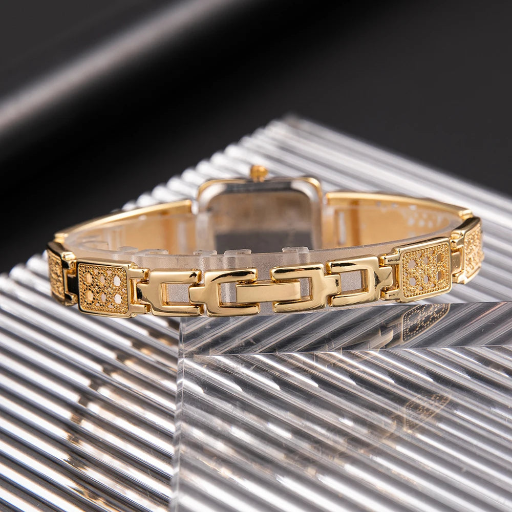 Saat-Montre à quartz carrée pour femme, montre-bracelet pour femme, argent, or, marque supérieure,