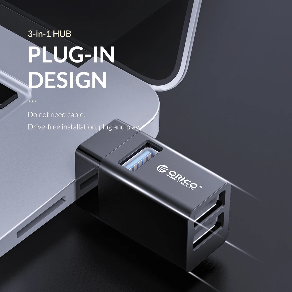 ORICO – Mini Hub séparateur USB 3.0 3 en 1, haute vitesse, 3 ports USB étendus, pour ordinateur de bureau, PC portable, lecteur gratuit