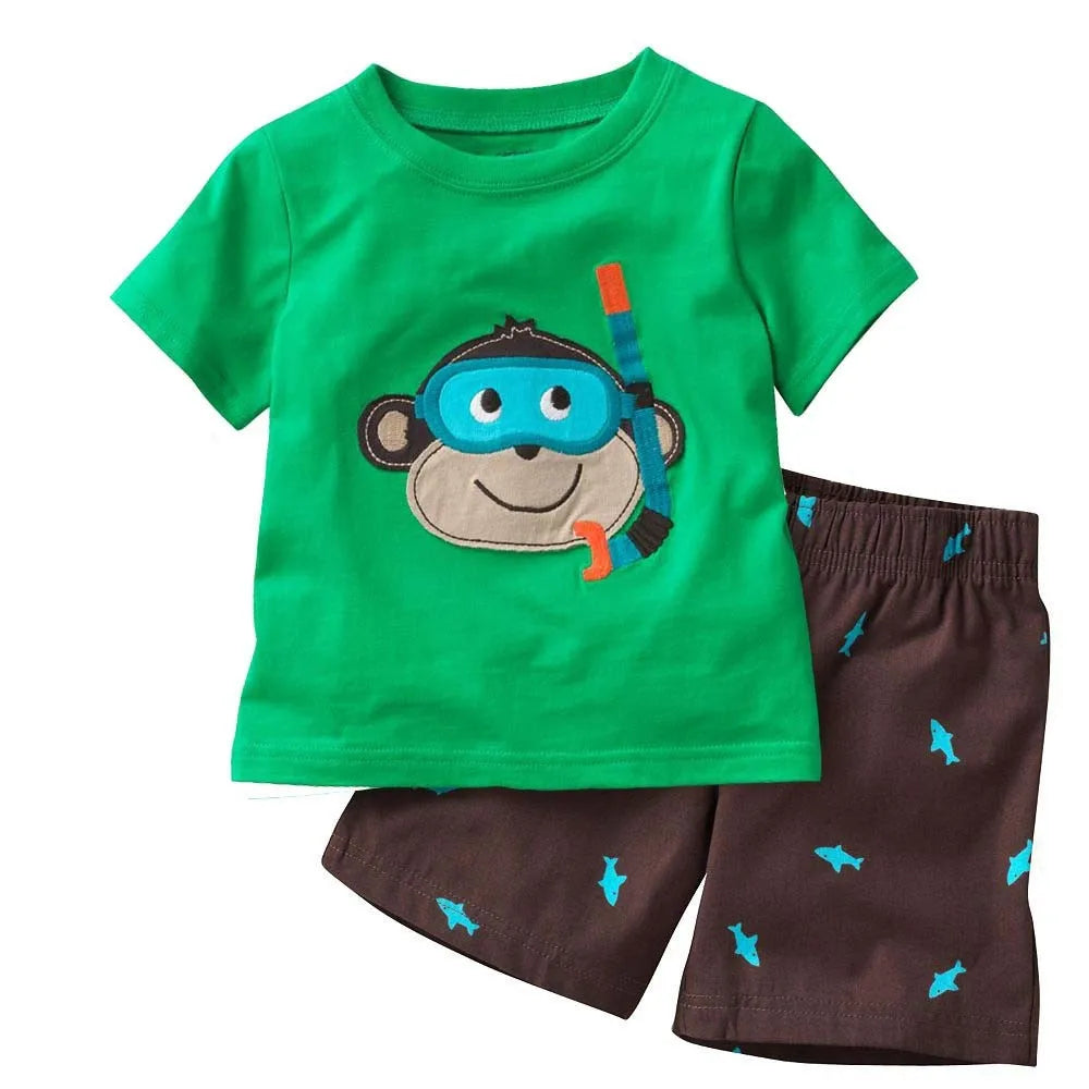Ensemble de Vêtements 100% Coton pour Bébé Garçon de 2, 3, 4, 5, 6, 7 Ans, T-shirt et Pantalon en Forme de Crocodile Vert