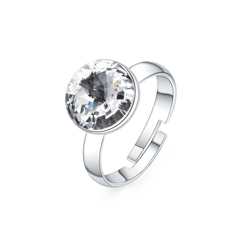Bagues couleur argent cristaux originaux d'autriche rondes RIVOLI pierre anneaux pour femmes correspondant bijoux de fiançailles de mariage