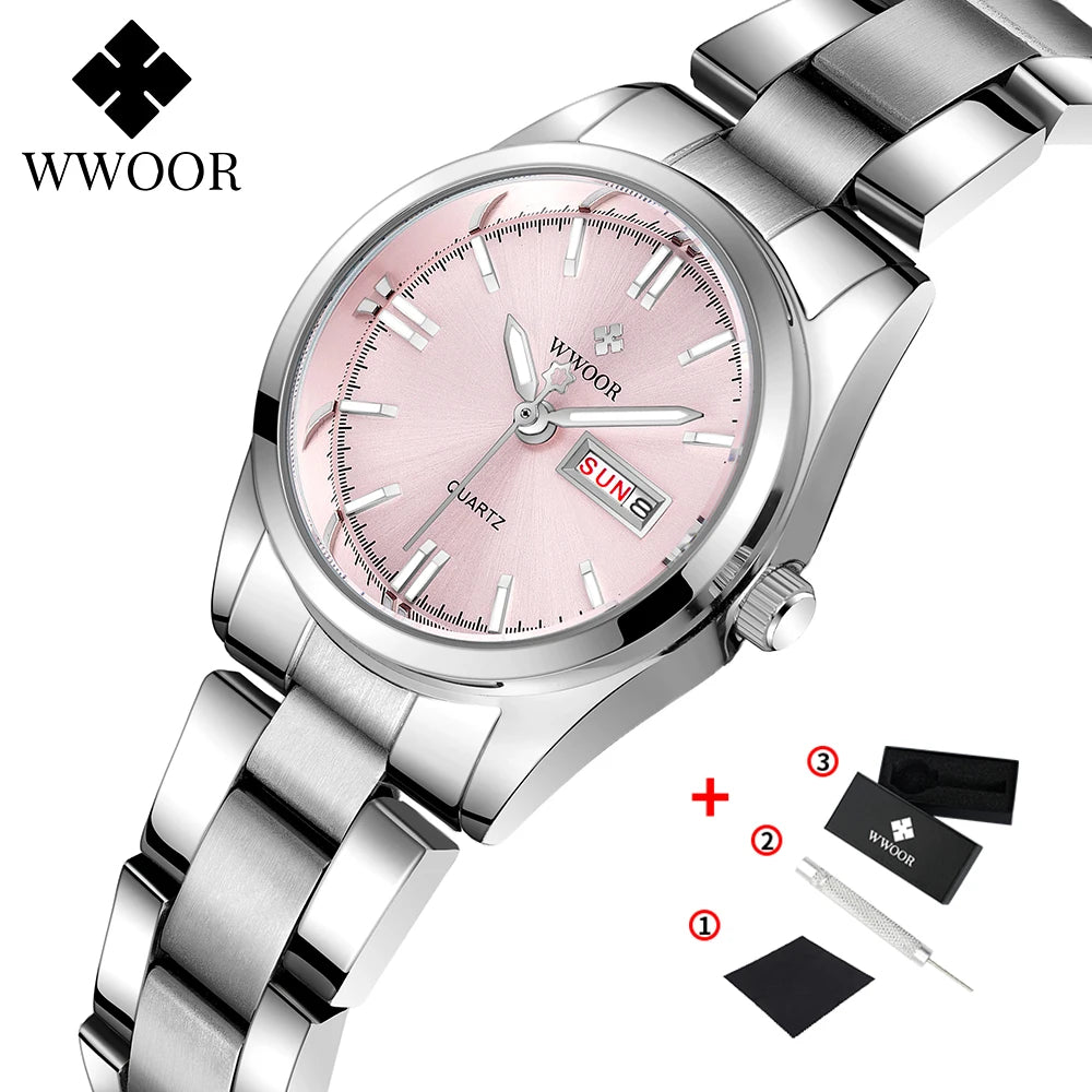 WWOOR-Montre à Quartz en Acier Inoxydable pour Femme, Étanche,