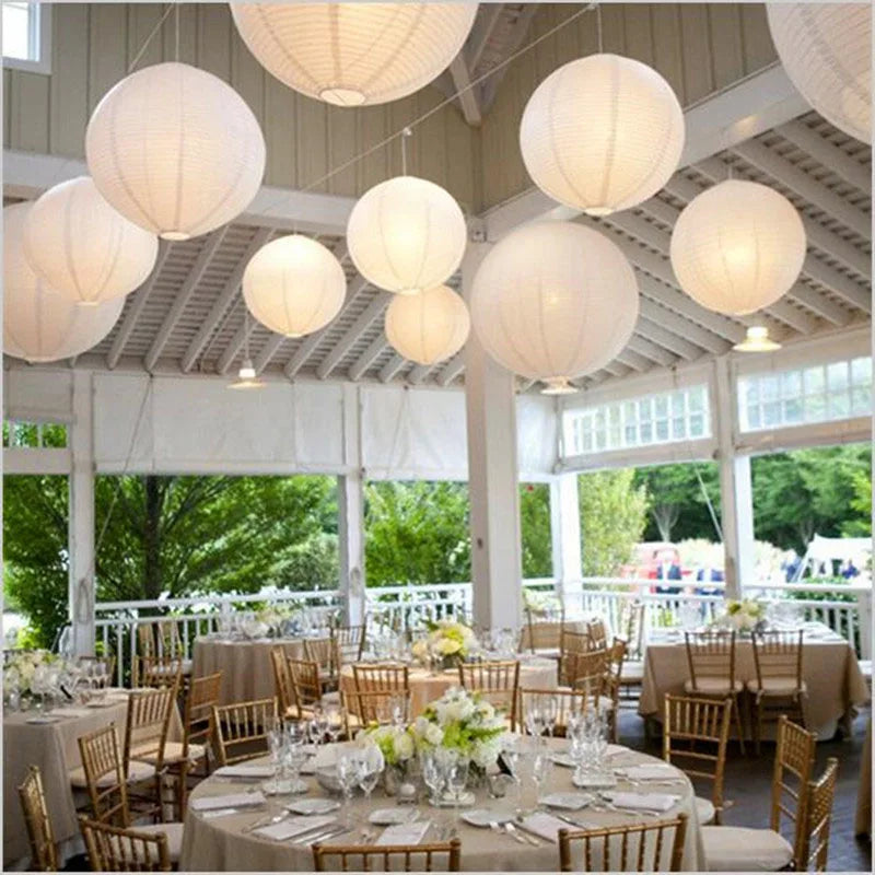 Lanterne LED blanche chaude (6, 8, 10, 12, 14, 16 pouces), 10 pièces/lot, lampions boule de papier chinois pour décoration de fête de mariage