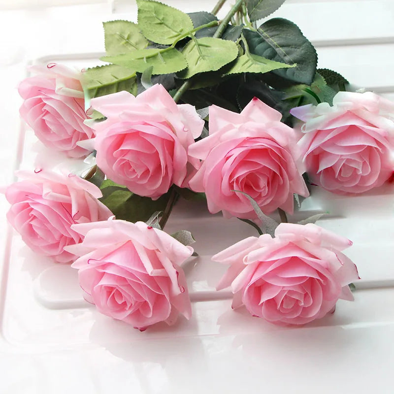 7 pièces vraie touche Rose branche tige Latex Rose main sensation feutre Simulation décorative artificielle Silicone Rose fleurs maison mariage