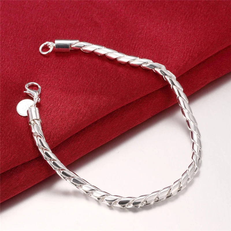 DOTEFFIL 925 argent Sterling 18K or Bracelets 4mm serpent chaîne vis convient charme européen 20 cm bricolage bijoux de mode femmes cadeau