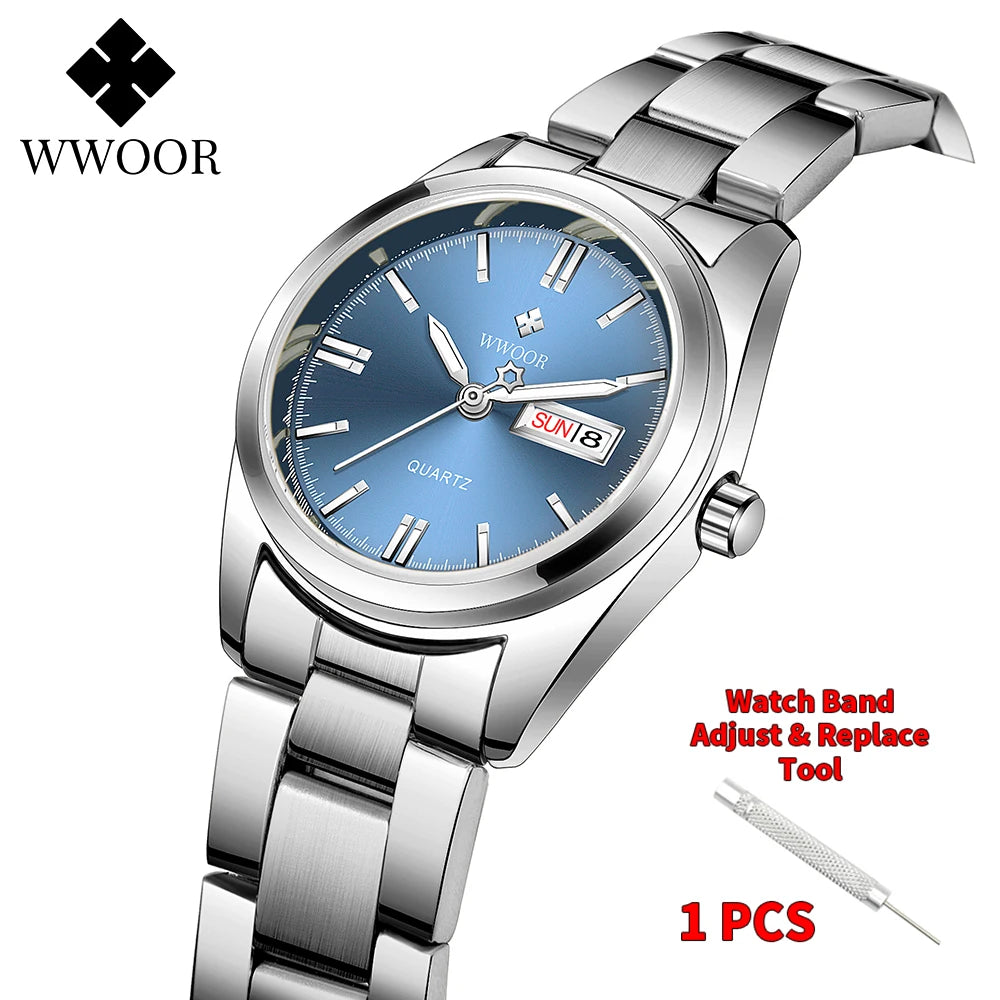 WWOOR-Montre à Quartz en Acier Inoxydable pour Femme, Étanche,