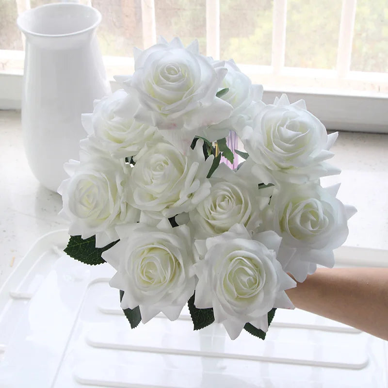7 pièces vraie touche Rose branche tige Latex Rose main sensation feutre Simulation décorative artificielle Silicone Rose fleurs maison mariage
