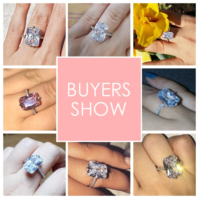 Modian-Bagues rectangulaires en argent regardé 100% pour femmes, matiques transparentes 5A, bijoux de fiançailles de luxe pour travailleurs, matiques à la mode, 925