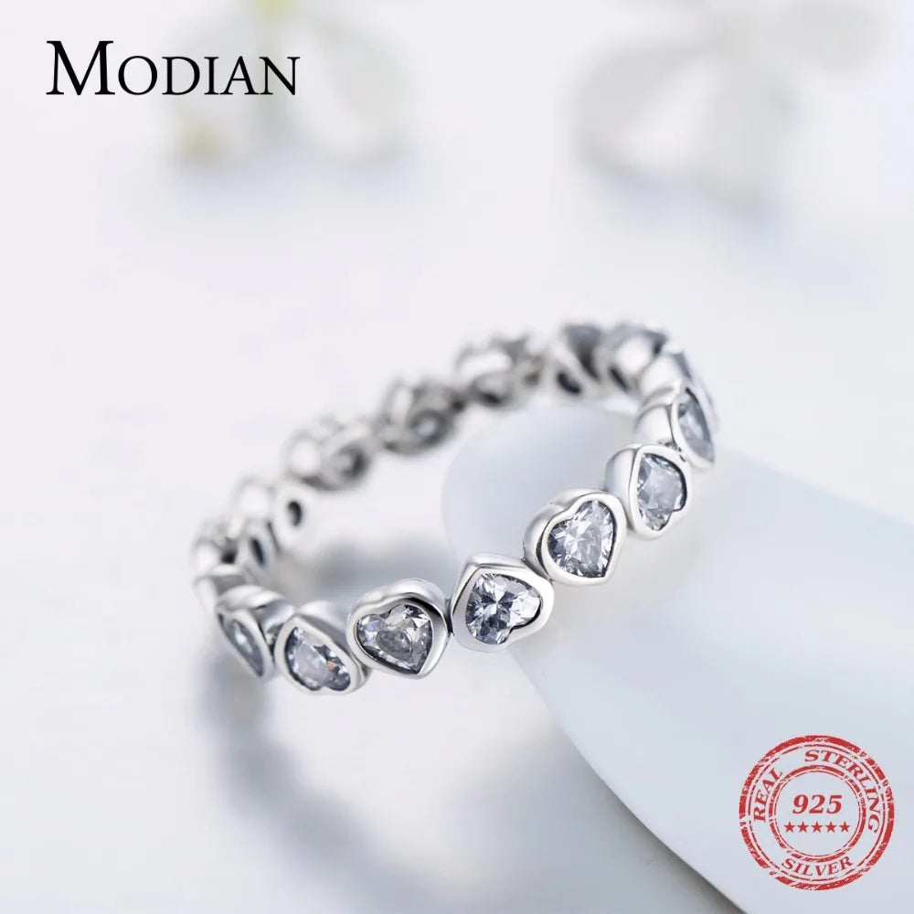 Modian – bague classique en argent sterling 925, zircone cubique, bijoux, cœurs d'amour, éternité