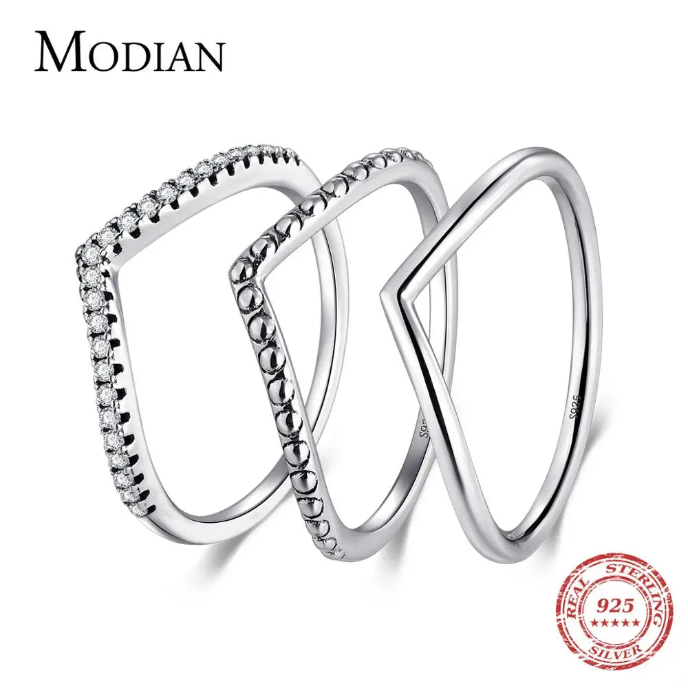 Modian – Bagues empilables en argent sterling 925 pour femme, bijoux en zircons cubiques CZ transparents, mode Instagram, idée cadeau pour couple, 3 styles