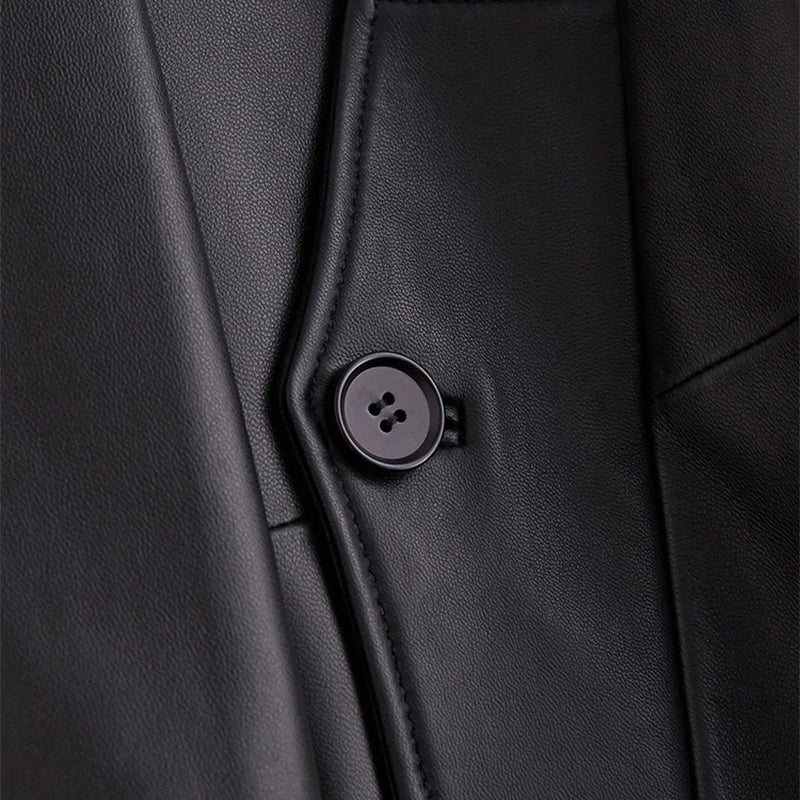 Lautaro-Manteau Respirant en Cuir Noir pour Femme, Manches Raglan, Revers, Mode Coréenne, Printemps, Automne, 2022