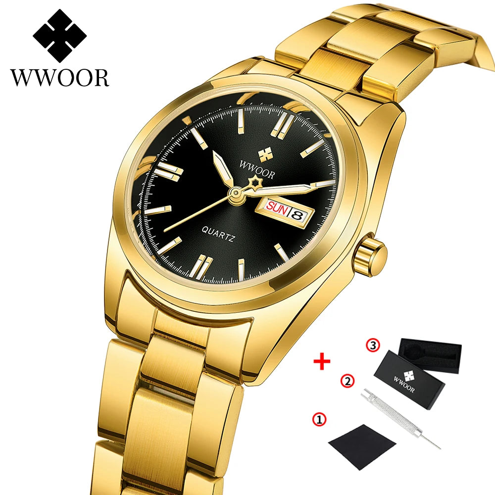 WWOOR-Montre à Quartz en Acier Inoxydable pour Femme, Étanche,