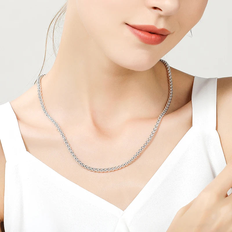DOTEFFIL 925 argent Sterling 5mm boîte ronde chaîne 18/20/24 pouces collier pour femme hommes mode mariage fiançailles charme bijoux