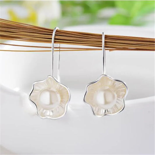 Tempérament nouvelle mode Style ethnique 925 en argent Sterling plaqué femme créative Lotus perle fleur fraîche balancent boucles d'oreilles SE307