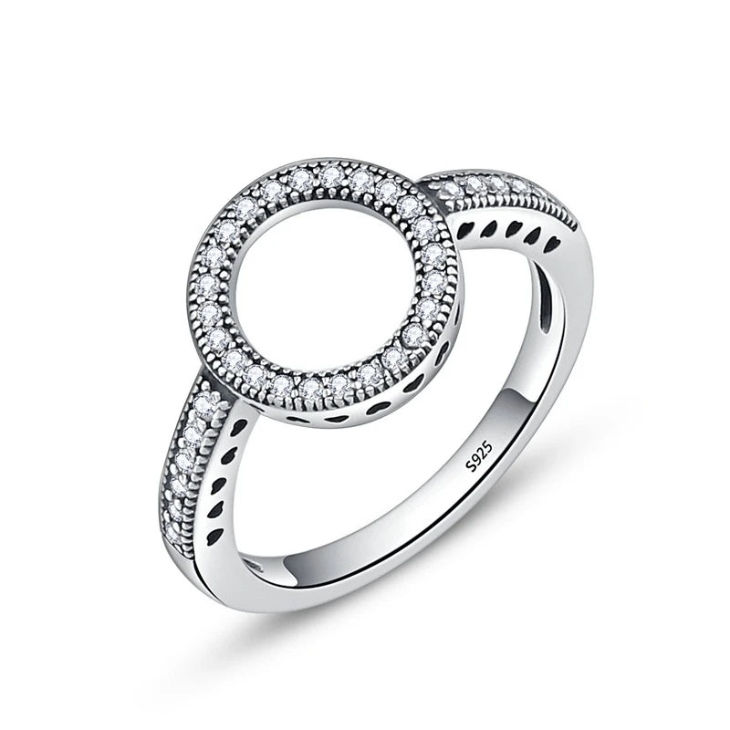 BAMOER-Bagues rondes en argent regardé 100% pour femme, cercle CZ, bijoux, cadeau de Noël, 925 authentique, toujours clair, SCR041