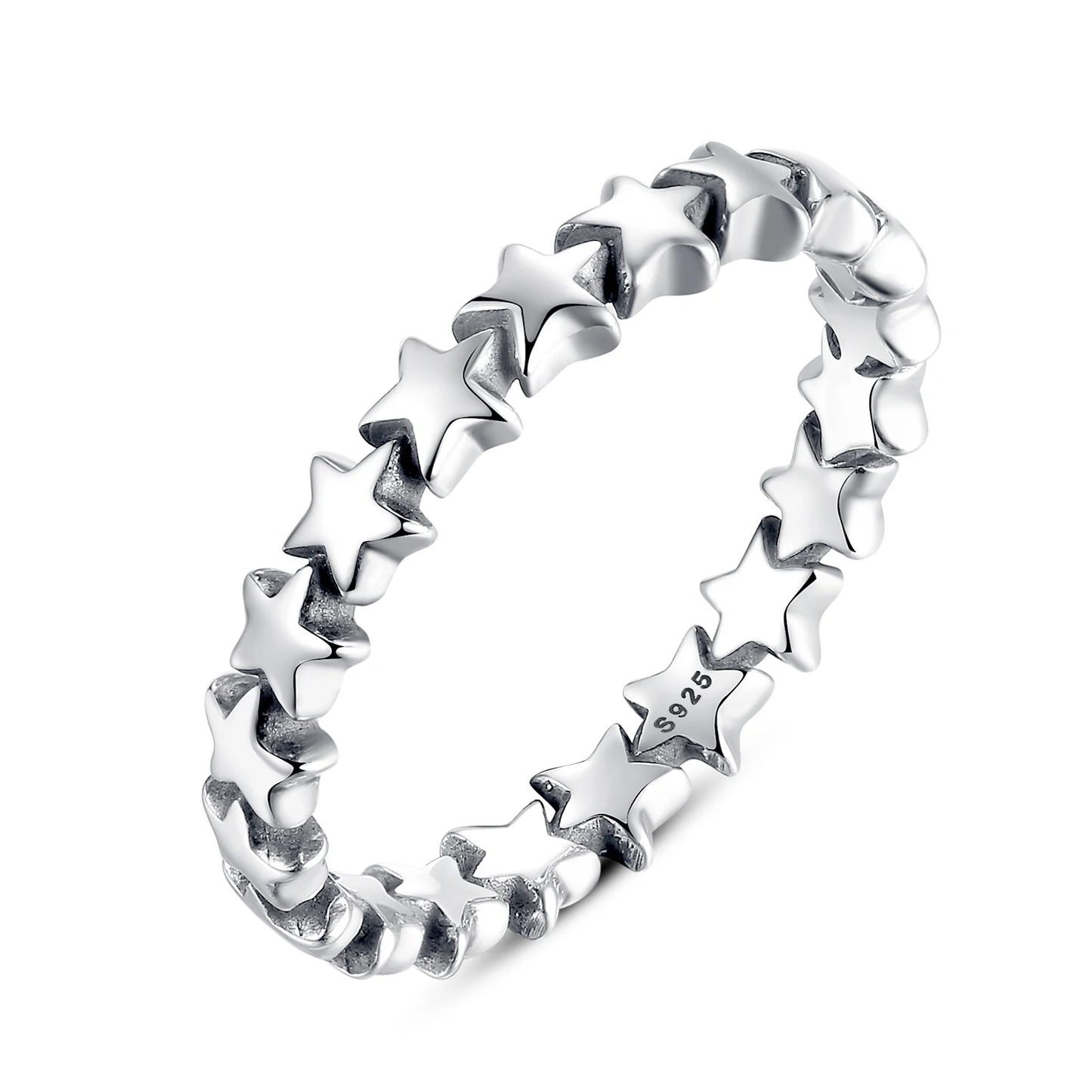 BAMOER véritable 925 bague empilable en argent Sterling coeur noir CZ bagues pour les femmes bijoux d'anniversaire de mariage Anel SCR140