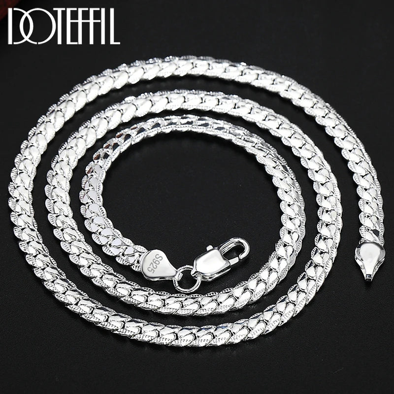 DOTEFFIL 925 argent Sterling 8/16/18/20/22/24 pouces 6mm chaîne latérale collier Bracelet pour femme hommes mode charme bijoux de mariage